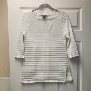 White House Black Market Textured White 3/4 Sleeve Sweater Top